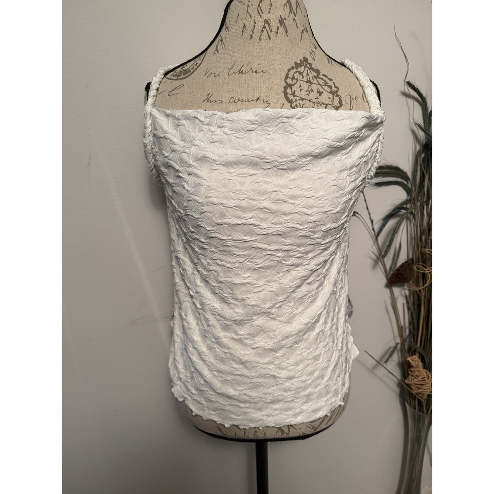 Free People Mykonos Top Women XS White Strappy Textured Cowl Neck Scooped Hem